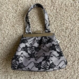 Vintage Saks Fifth Avenue Statin Floral Lace Mini Wristlet Small Handbag Purse